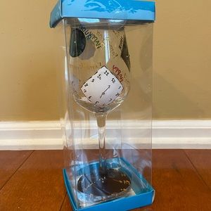 DE-LITE Hand-Painted "Happy Hour" Wine Glass NIB